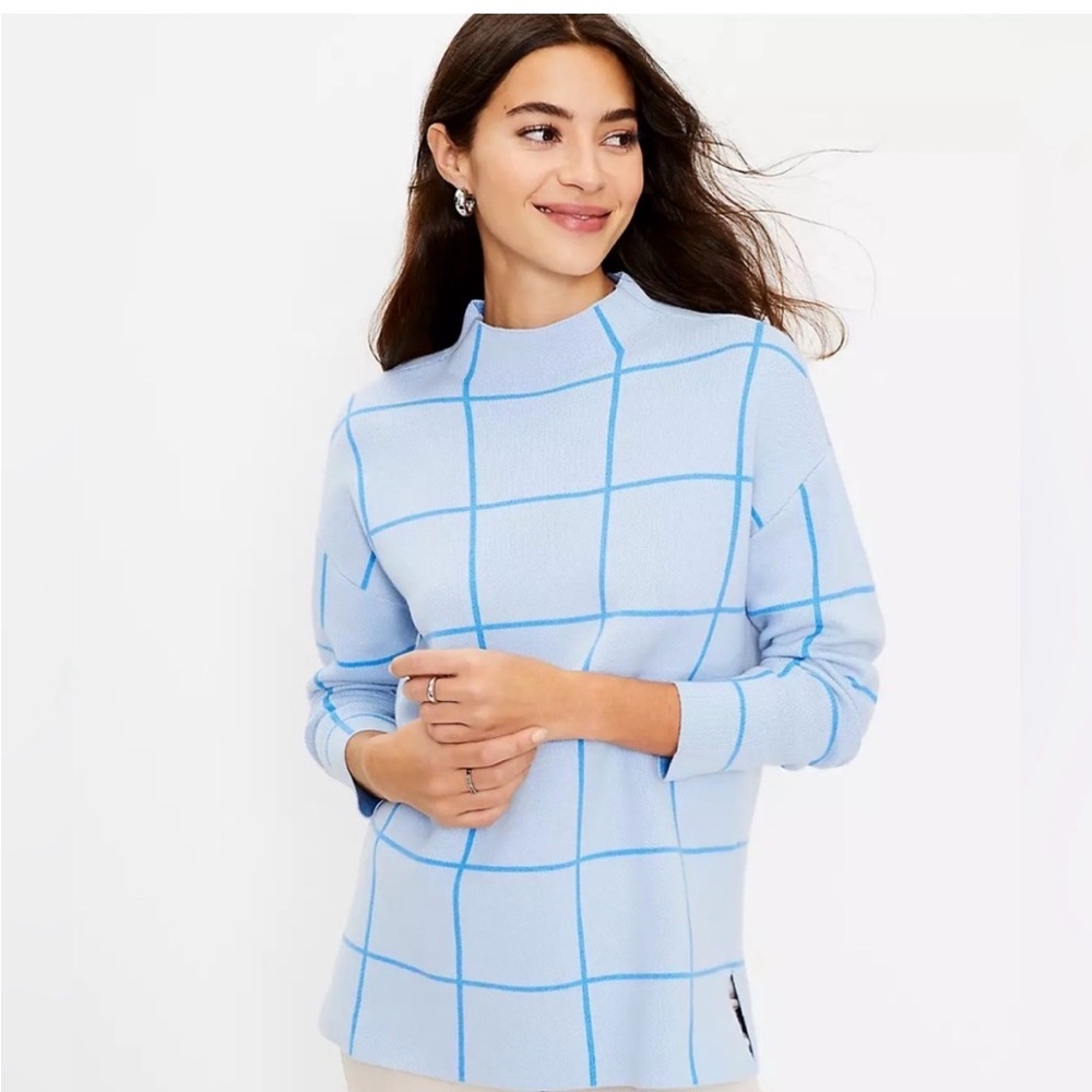 LOFT petite medium NWT Blue Checkered Sweater